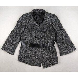 FOCUS 2000 - WOMEN'S BLACK & WHITE TEXTURED BELTED FLARED SLEEVE JACKET - 8